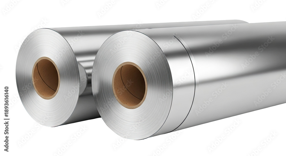 Fototapeta premium Two Rolls of Shiny Metal Coil on White Background