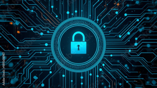 Secure digital lock on circuit board background