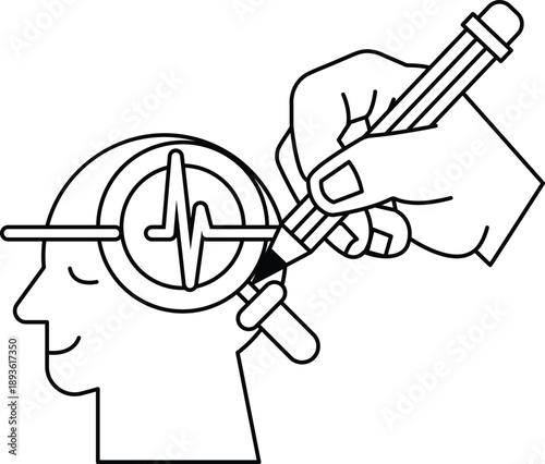 A person is drawing a brain with a pencil