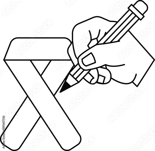 A hand is drawing a line on a piece of paper