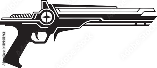 Black and white sketched futuristic gun with detailed