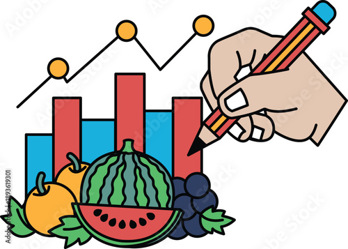 A hand is drawing a graph with a pencil on a piece of paper