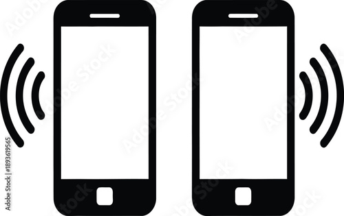Pair of Mobile Phones Ringing or Vibrating with Sound Waves - Digital Communication Notification Icon Vector
