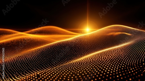 Golden digital landscape with a sunrise