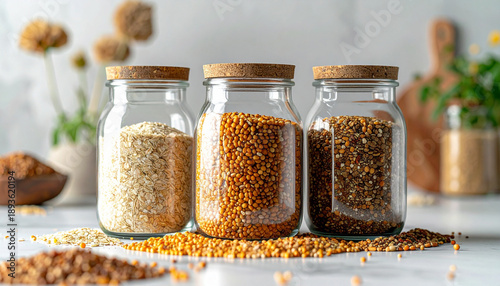 Glass storage jar with grains, Generated image