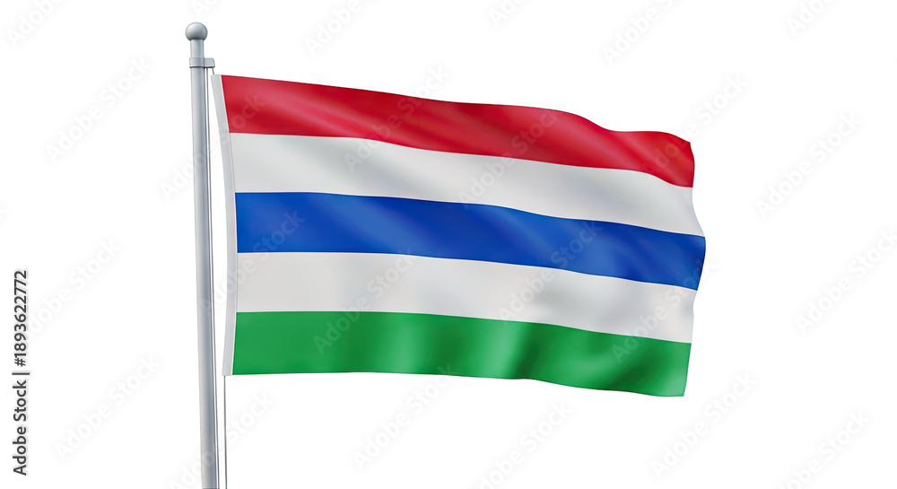 Obraz premium The Flag of The Gambia Waving on a Pole