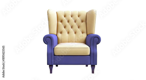 Tufted Wingback Armchair in Yellow and Brown