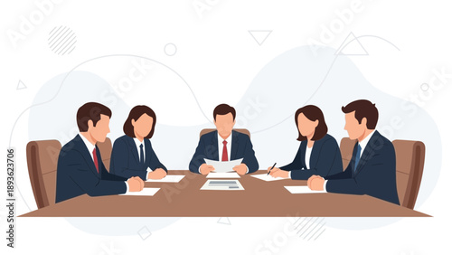 Business Meeting Around Table: Team Collaboration, Discussion, Strategy