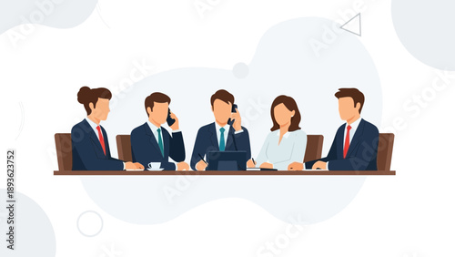 Business Meeting: Colleagues Discussing Work on Phones at Boardroom Table