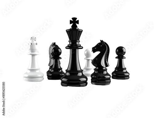 Minimal Floating Chess Pieces Above Board, Dynamic Arrangement, Strategy Concept, Isolated