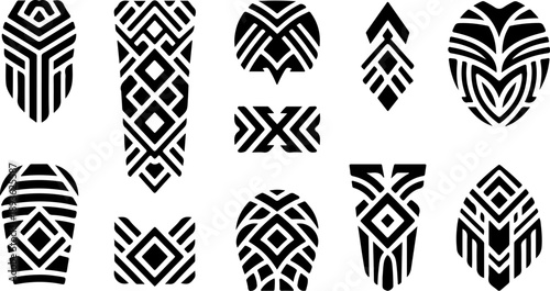 Tribal Spiral Tattoo Shapes Vector Set – Bold Black Polynesian Maori Style Symbols
