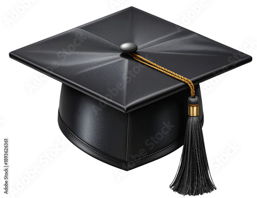 Angled Mortar Board Hat with Curved Tassel Motion, Modern Education Symbol, Isolated