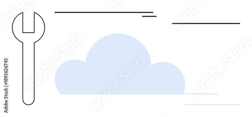 Wrench tool beside simplified cloud, suggesting system maintenance, cloud storage, and digital repair. Ideal for data management, IT, technology, development, troubleshooting cloud solutions simple