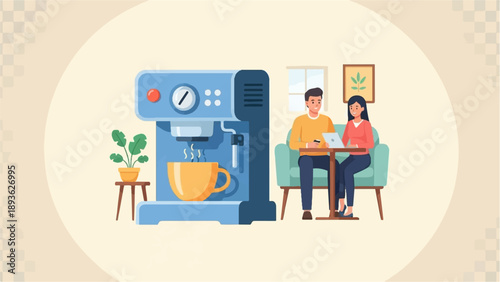 Couple enjoying coffee and working on laptops at home