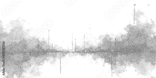 Vector Abstract minimalistic misty waterfront scenery, evoking contemplation and tranquility. Capturing reflections with ethereal atmosphere.  