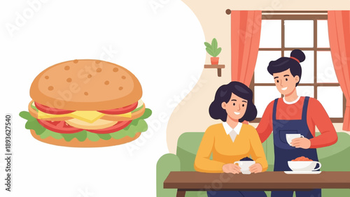 A hearty sandwich and a cozy coffee break indoors