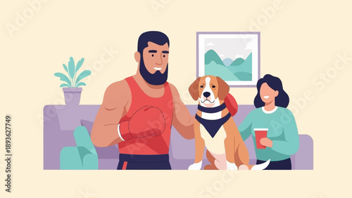 A boxer, a dog, and a woman enjoying a moment at home