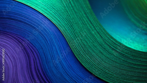 A liquid forest of paper echoes where emerald currents dissolve into a deep violet twilight