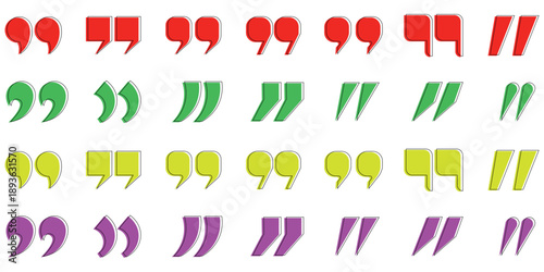 Various colorful vector quotation marks and speech symbols in modern graphic design styles