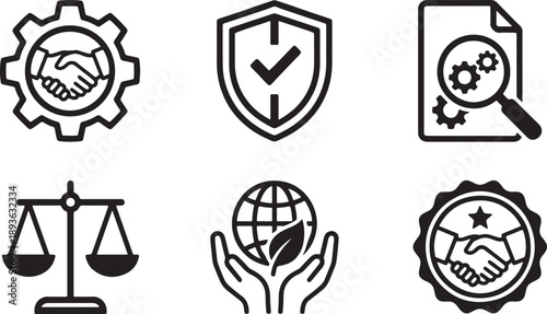 Business ethics, corporate social responsibility, and regulatory compliance icon set Vector