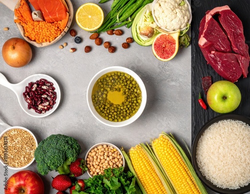 Healthy Food Assortment on a Concrete Surface