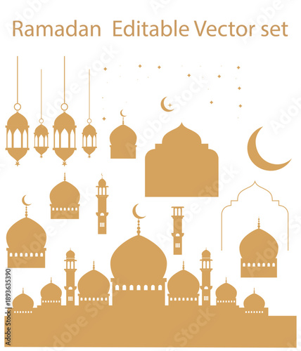 Taj Mahal vector illustration showing the iconic marble monument with domes and minarets, inspired by Indian Mughal architecture and cultural heritage, Ramadan vector set,Design 