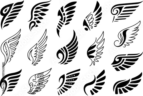 Tribal Wing Tattoo Symbol Set – Bold Black Vector Collection