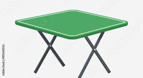 Green Square Folding Table with Black X-Frame Legs Vector Illustration for Portable Outdoor Dining Picnic and Camping Furniture Concept
