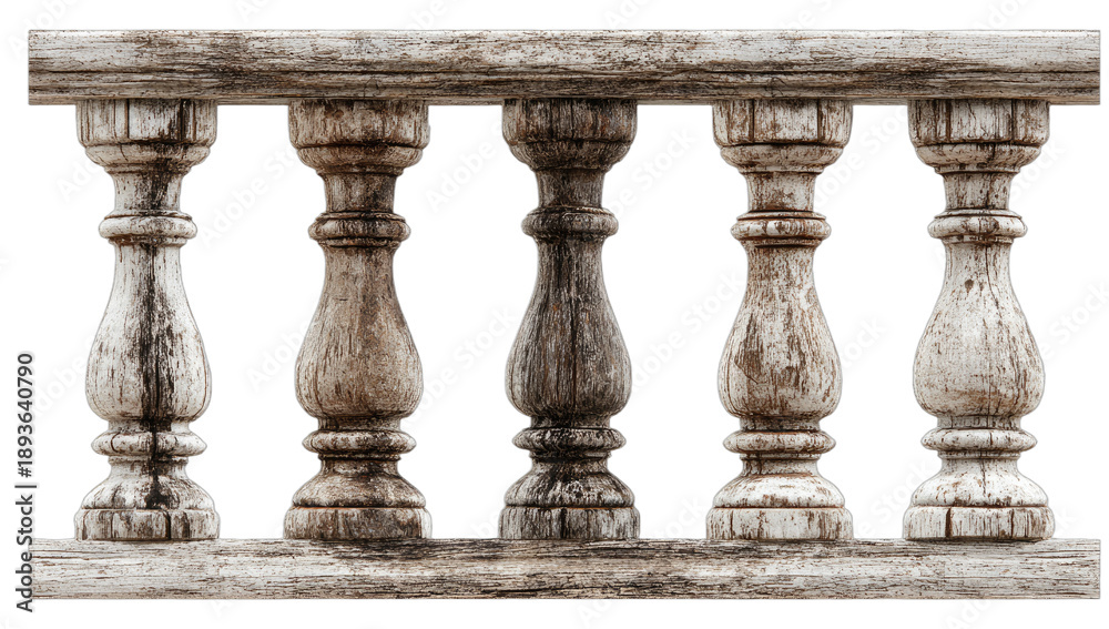 Fototapeta premium Rustic wooden balustrade with worn texture