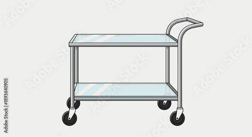 Industrial Stainless Steel Utility Cart with Two Glass Shelves and Swivel Casters for Commercial Kitchen or Medical Use