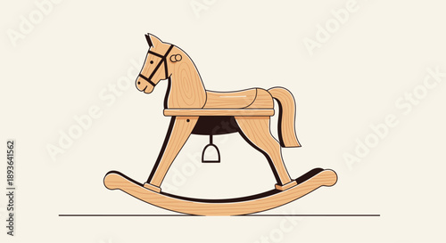 Classic Detailed Wooden Rocking Horse with Saddle and Bridle Illustrations for Traditional Nursery and Children's Bedroom