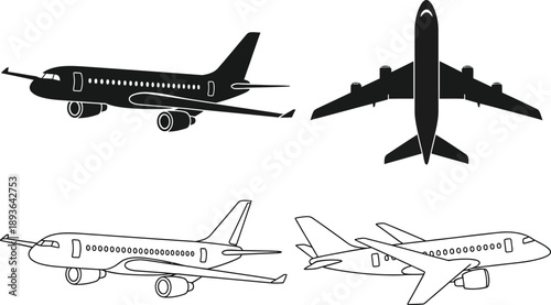 Airplane flight takeoff landing process vector illustration flat design scalable art