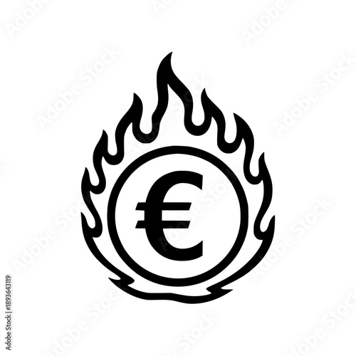 Euro Currency on Fire Icon – Financial Crisis Symbol