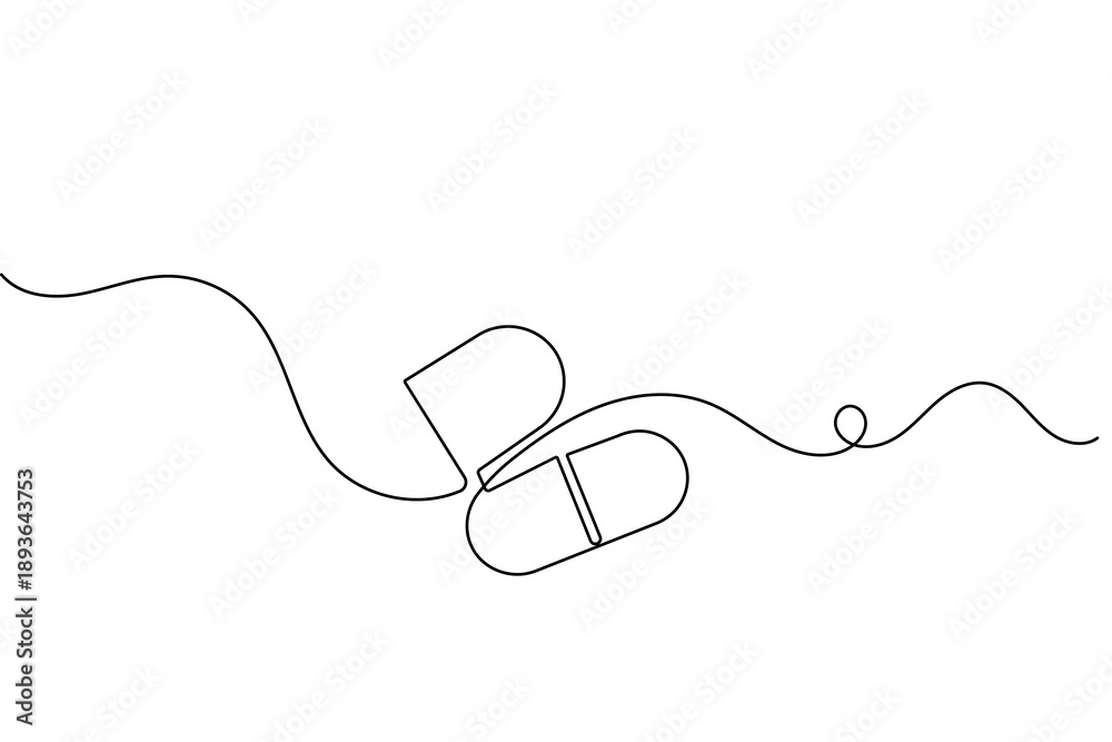 Obraz premium Capsule tablets and pills icon created with a single continuous line for minimalist medical branding