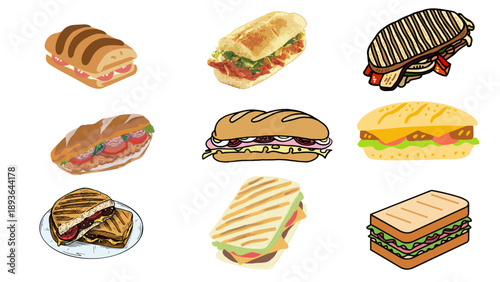 Gourmet Grilled Sandwich with Chicken, Cheese and Fresh Vegetables