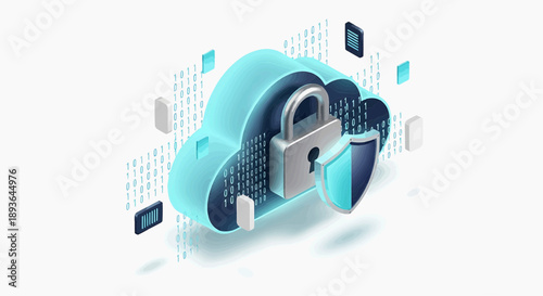 Secure Cloud Computing and Data Protection with a Padlock and Shield, Illustrating Cybersecurity and Digital Safety