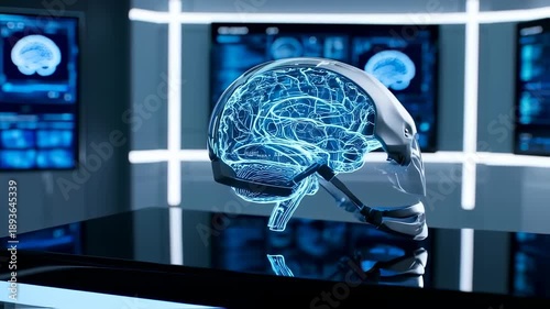 Brain Technology Interface Displaying Futuristic Medical Data and Information