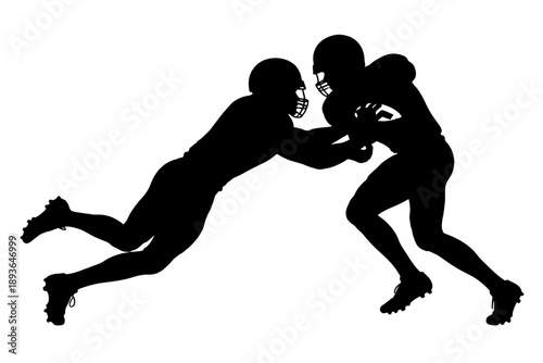 Silhouette of two american football players in action.