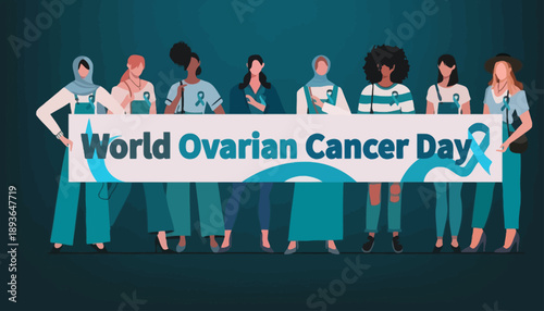 Women Unite for World Ovarian Cancer Day Awareness Campaign Illustration