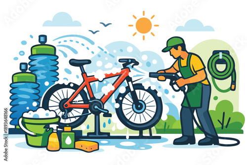  Crystal Splash bike Wash Service Vector