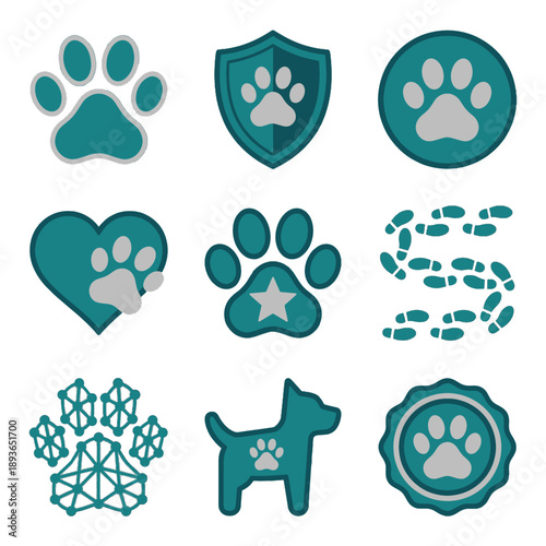 Professional vector icons for pet identity protection and digital branding. These assets support biometric security systems, animal healthcare networks, and automated pet insurance platforms.