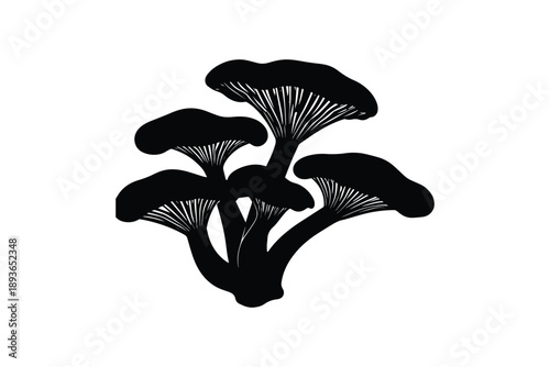 Hand drawn mushroom cluster silhouette icon for forest wildlife and organic fungi nature concepts on white background