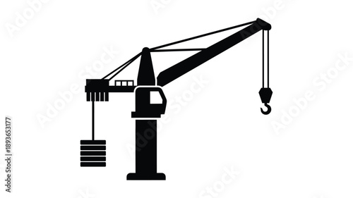 Black construction crane design against a white background silhouette