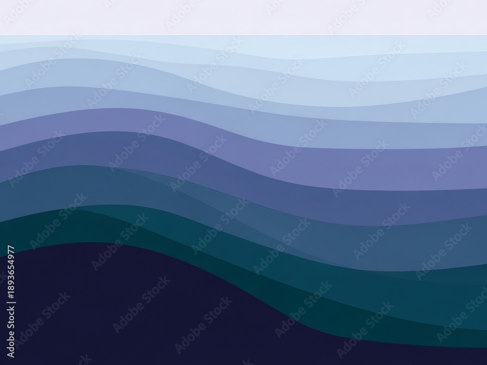 Fototapeta premium Layered Blue And Teal Undulating Waves In A Minimalist Gradient Driven Abstract Composition