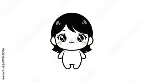 Cute Chibi Girl Character Black and White Art
