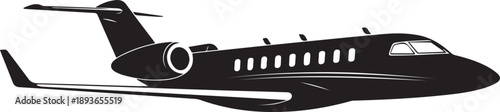 black and white illustration of a private jet from a side profile view