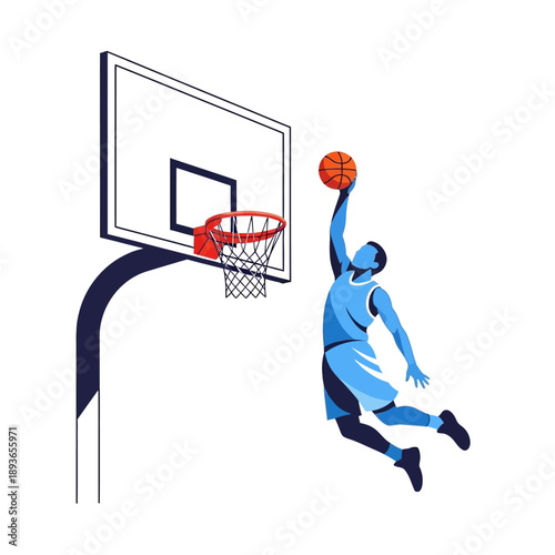 Basketball Player Dunking Slam Dunk Hoop Net White Background Sport Action