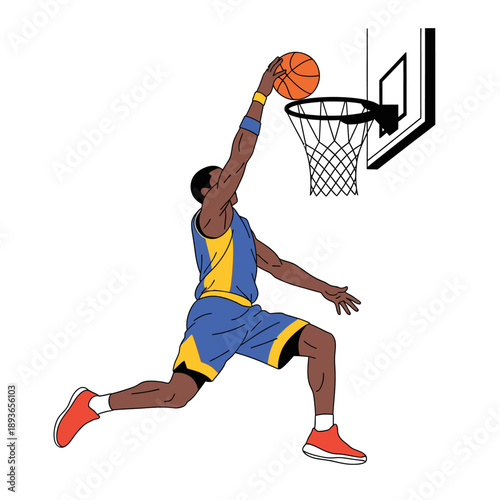 Basketball Player Dunking Slam Dunk Action Illustration