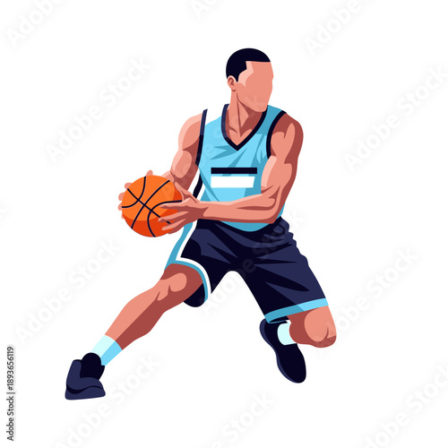 Basketball Player Dribbling Ball, Dynamic Action Pose, Athlete Sports Illustration