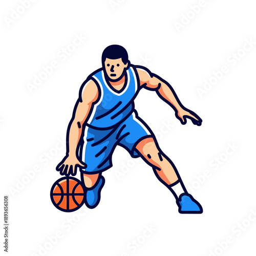 Basketball Player Dribbling Ball - Dynamic Action Illustration